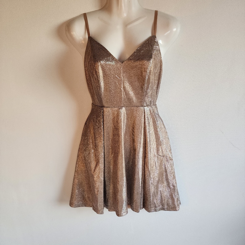 Lulus Keeps Getting Better Gold Skater Dress - Picture 3 of 10